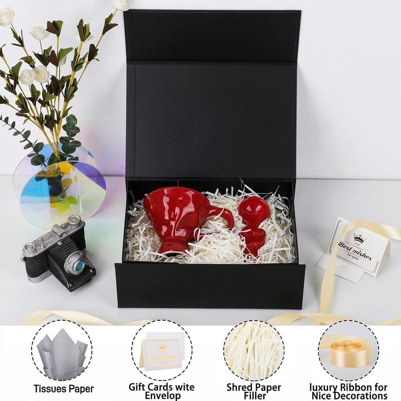 UoeRing 6 Pack Black Gift Box 11.5x8x4 inch Luxury Gift Box Bulk for Presents with Magnetic Lid Collapsible,Birthday,Groomsman,Contains Card, Ribbon, Tissue Paper,Shredded Paper Fille - Image 3